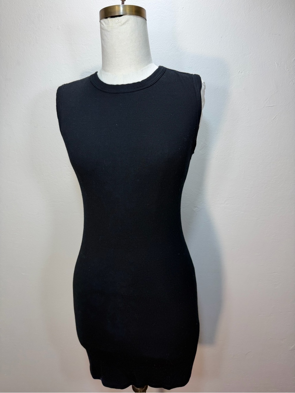 Enza Costa Black Rib-Knit Tank Dress with Center Seam